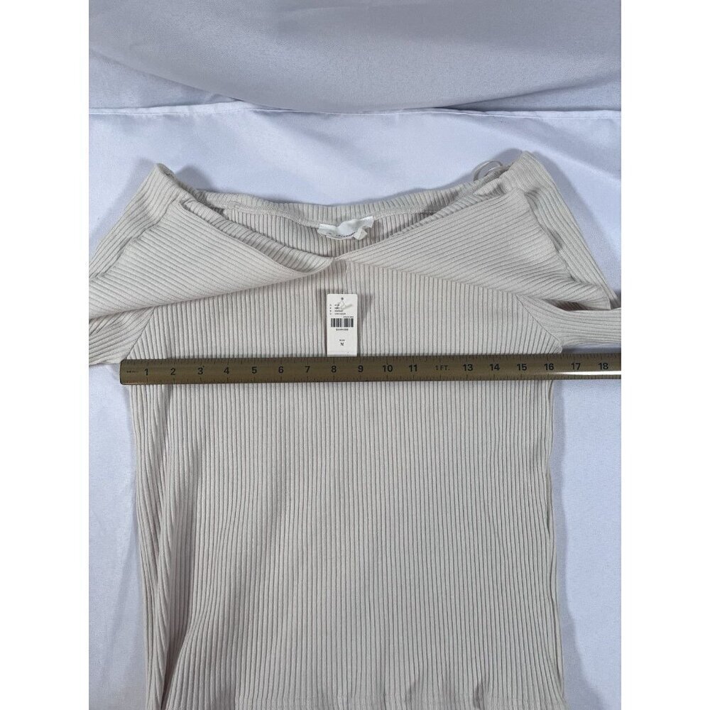 New Anthropologie Collared Off The Shoulder Ribbed Top Medium Ivory - Picture 8 of 9